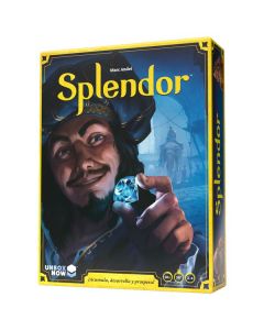 Splendor juego de mesa de comerciar con diferentes cartas para conseguir el favor de los reyes.