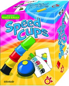 Speed Cups es un juego de mesa muy divertido en el que colocar los cubiletes como indica la carta intentando tocar el timbre en primera posición.
